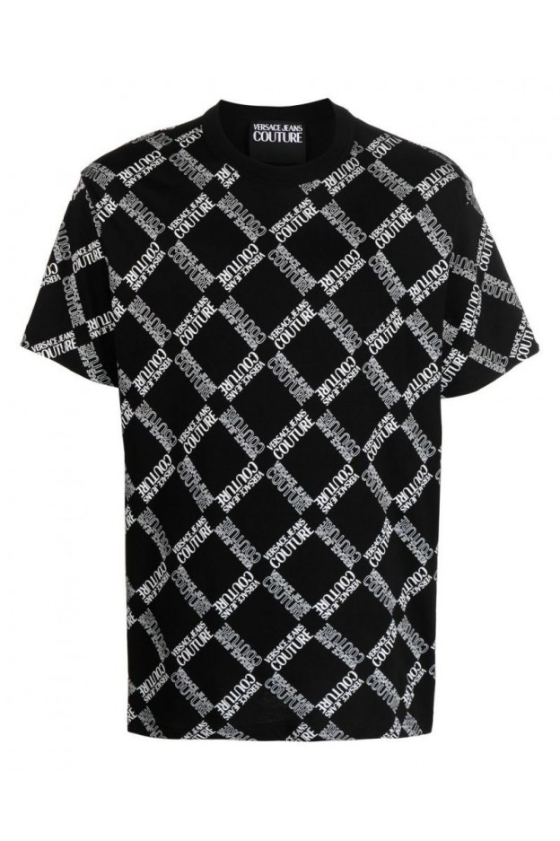 Versace Jeans Couture T-shirt Round Print Rombi 73GAHT25 CJS1T 899 Black