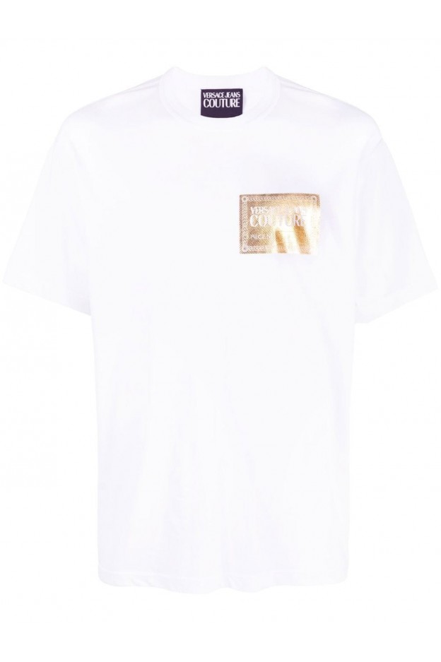 Versace Jeans Couture metallic logo-print T-shirt bianca  73GAHG06CJ00G