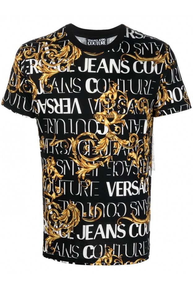 Versace Jeans Couture t-shirt nera con stampa barocca 73GAH6S0JS099