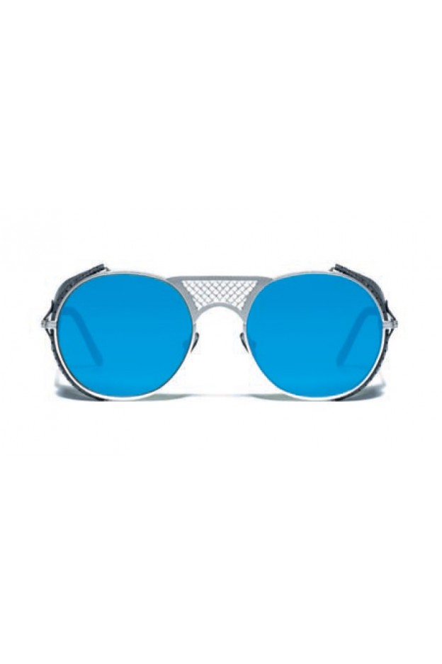 L.G.R. Lawrence Flap Sunglasses Silver Matt 00 / Flat Blue Mirror New Collection 2018