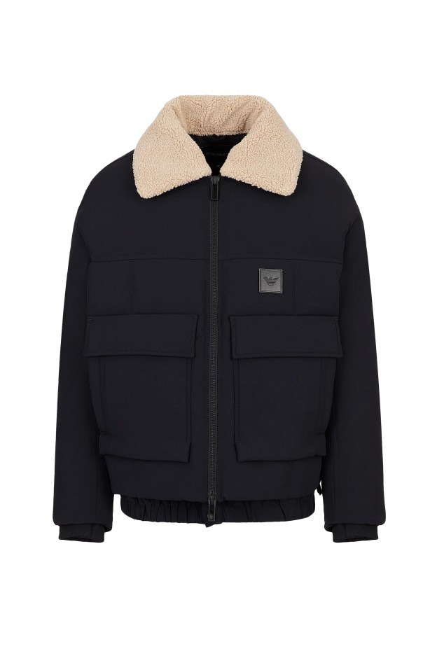 Emporio Armani Water-repellent nylon jacket with shearling-effect collar 6L1BP71 NNIZ10 920 Blue