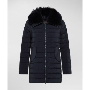 Peuterey Itoka ML Fur Long Long Down Jacket With Fur In Color Tone PED401701190986215 Graphite Blue
