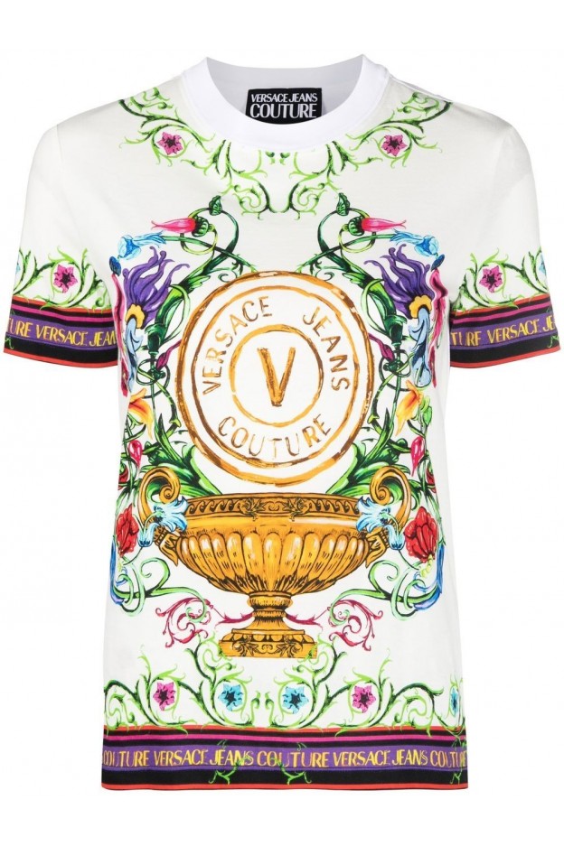 Versace Jeans Couture T-shirt con stampa 74HAH6A3JS171 Nuova Collezione Primavera Estate 2023