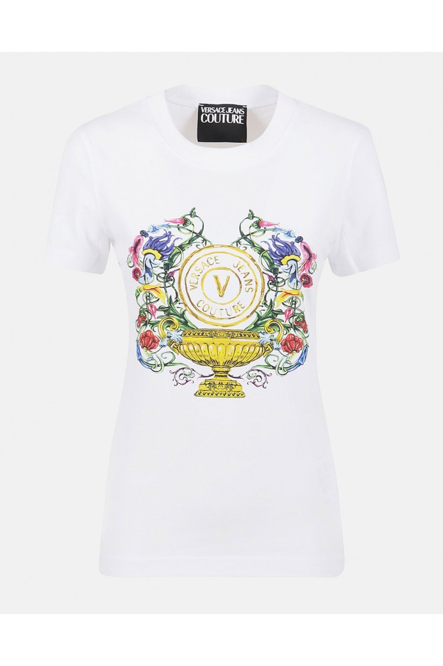 Versace Jeans 74hahf01cj07f 74dp608 S V-emblem Garden Organic Jersey Stretch T-shirt