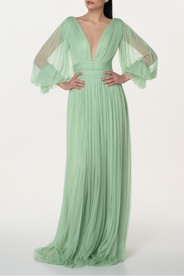 Rhea Costa Kaira Pistachio Silk Tulle Long Dress 23235D-G05