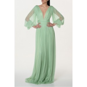 Rhea Costa Kaira Pistachio Silk Tulle Long Dress 23235D-G05