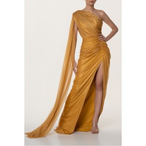 Rhea Costa Zeisha Gold Silk Tulle Dress 23240D-GL0
