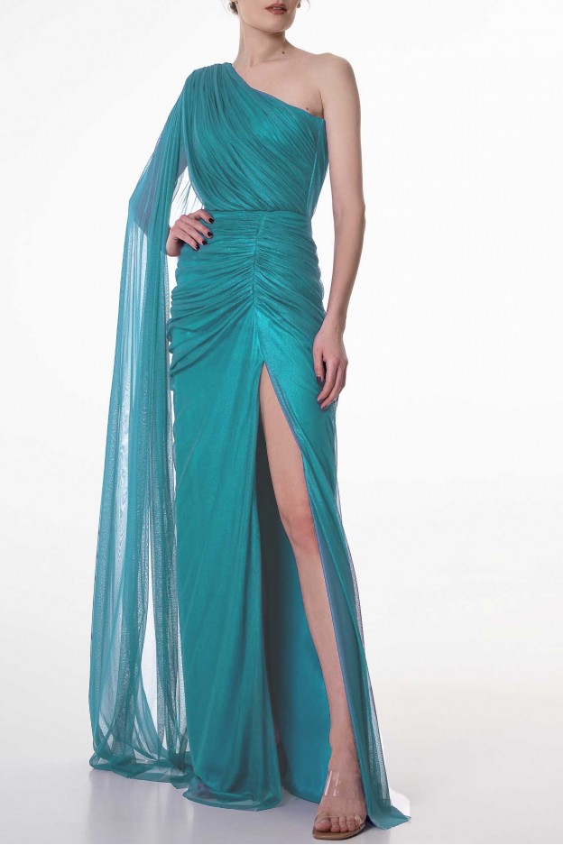 Rhea Costa Zeisha Sky Blue Silk Tulle Dress 23240D