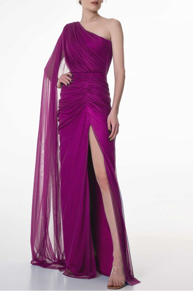 Rhea Costa Zeisha Fuxia Silk Tulle Dress 23240D