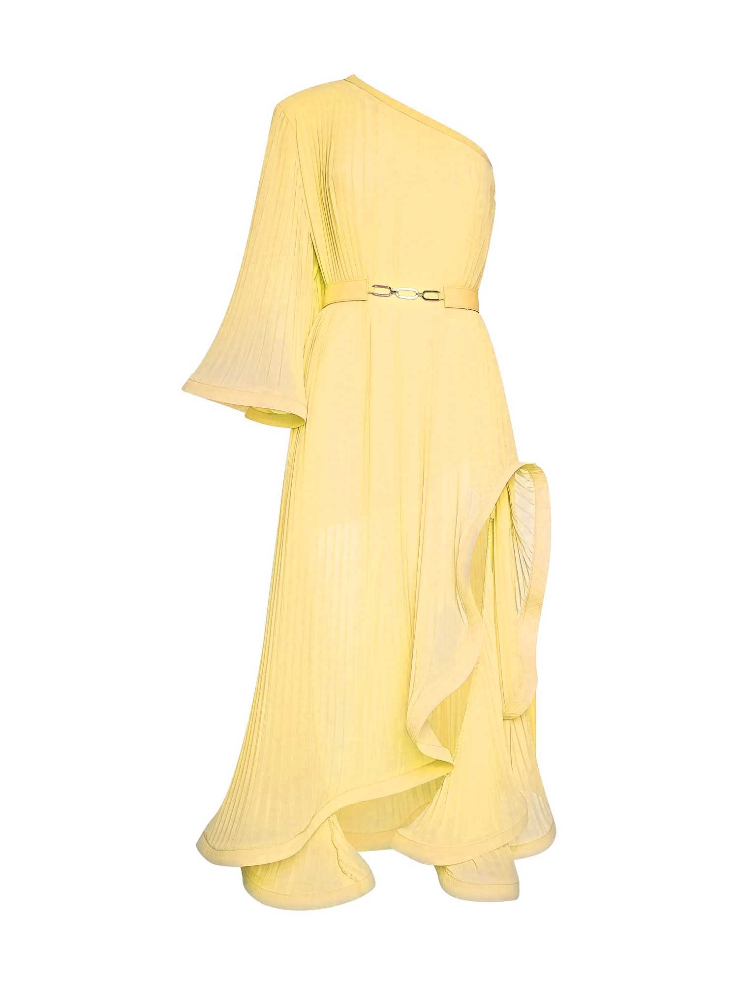 Simona Corsellini One-sleeve Dress In Pleated Georgette P24CPAB087 01 0665 golden yellow