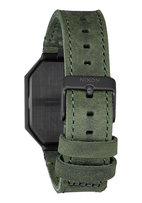 Nixon Re-Run Leather , 38 Mm All Black / Green A944-032-00 - New Collection 2018