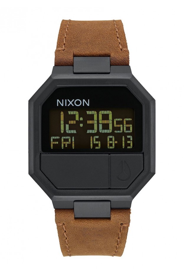Nixon Re-Run Leather , 38 Mm All Black / Brown A944-712-00 - New Collection 2018