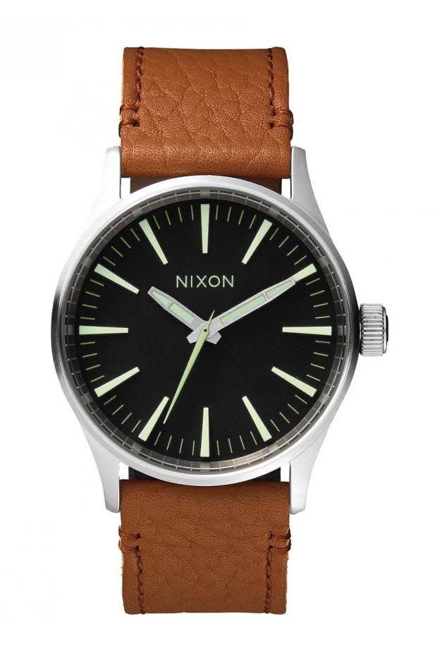 Nixon Sentry 38 Leather , 38 Mm Black / Saddle A377-1037-00 - New Collection 2018