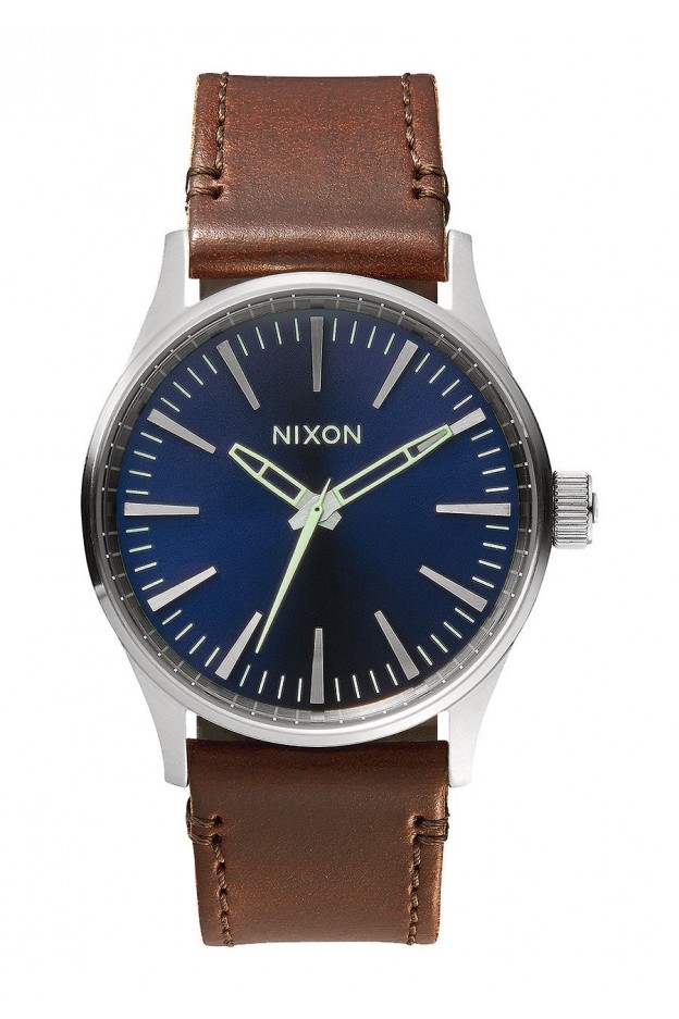 Nixon Sentry 38 Leather , 38 Mm Blue / Brown A377-1524-00 - Nuova Collezione 2018