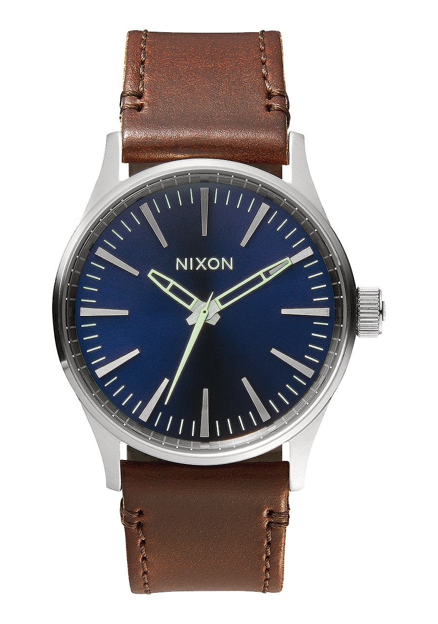 Nixon Sentry 38 Leather , 38 Mm Blue / Brown A377-1524-00 - New Collection 2018