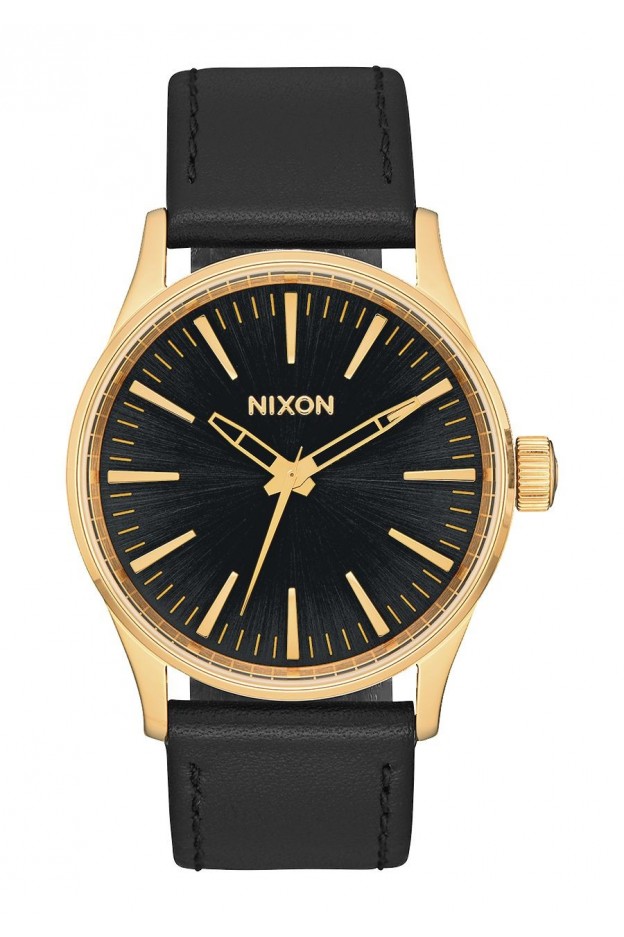 Nixon Sentry 38 Leather , 38 Mm Gold / Black Sunray A377-1604-00 - New Collection 2018