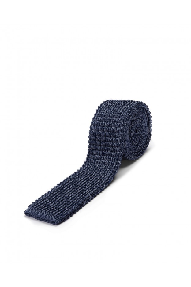 Lanvin Paris Cravatta Blu Navy In Seta Tricot - Nuova Collezione 2018