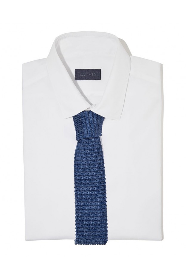 Lanvin Paris Cravatta Blu In Seta Tricot RMAC 1990T7 A1720 - Nuova Collezione Primavera Estate 2018