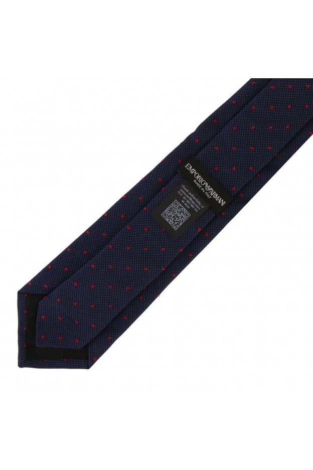 Emporio Armani Cravatta 7,5 Cm In Seta Con Fantasia A Pois 340075 8A320 12335 Blu Navy - Nuova Collezione
