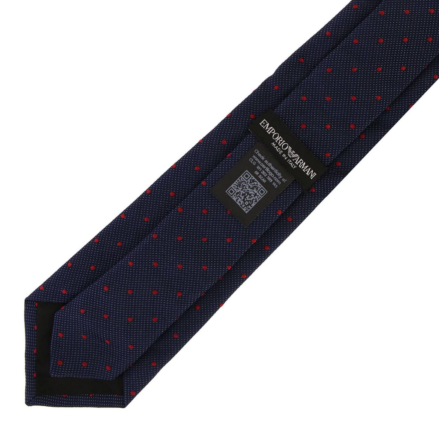 Emporio Armani Cravatta 7,5 Cm In Seta Con Fantasia A Pois 340075 8A320 12335 Blu Navy - Nuova Collezione