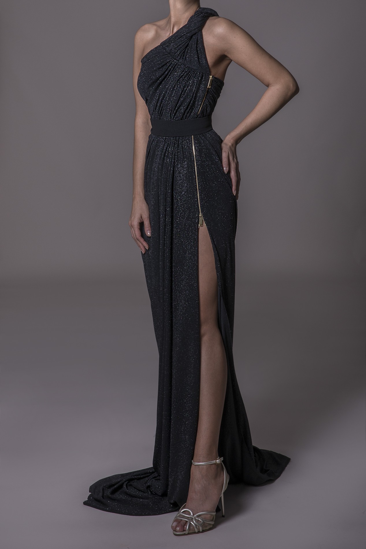 Rhea Costa Abito Side Metallic Zipper Gown 20113DLG - Nuova Collezione Primavera Estate 2020
