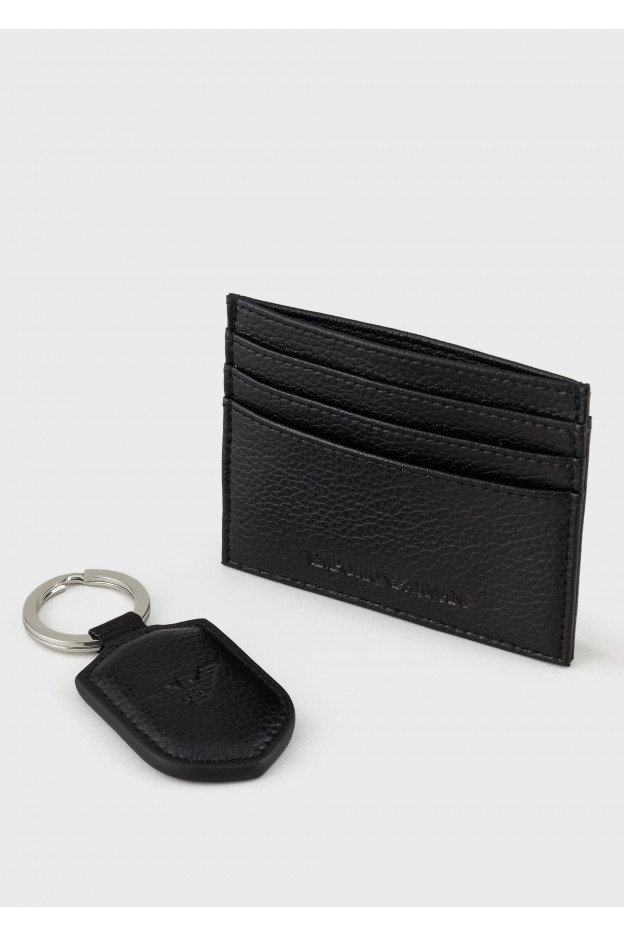 Emporio Armani Gift box with card holder and key ring in tumbled leather Y4R264YEW1E1 81072 BLACK - Fall Winter 2020 2021 
