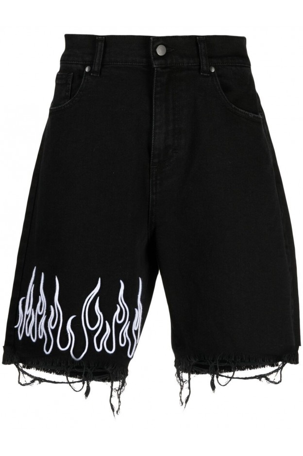Vision Of Super Embroidered-Flame Denim Shorts VOSB17SHORTFLW BLACK - New Season Spring Summer 2021