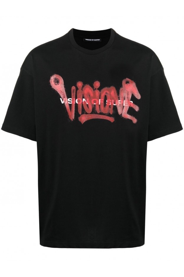Vision Of Super Spray Logo-Print Cotton T-Shirt VOSB1SPRAYRED NERO - New Season Spring Summer 2021