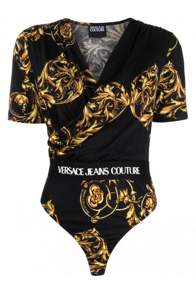 Versace Jeans Couture Regalia Baroque Print Bodysuit 72HAM224 JS049 G89 Black Gold - Spring Summer 2022