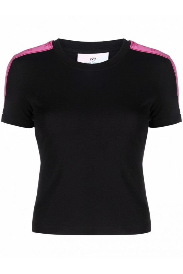 Chiara Ferragni Logo-Stripe T-Shirt 72CBHT20CJT00 899 BLACK - Spring Summer 2022