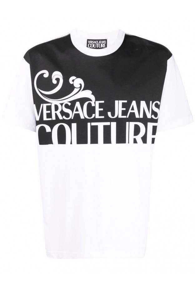 Versace Jeans Couture Logo-Print Cotton T-Shirt 72GAHP04 CJ00P 003 WHITE BLACK - Spring Summer 2022