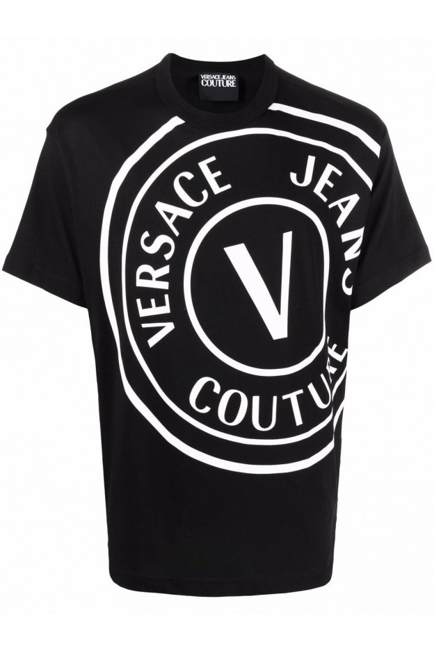 Versace Jeans Couture Round Logo Print T-Shirt 72GAHT19 CJ00O 899  BLACK - Spring Summer 2022