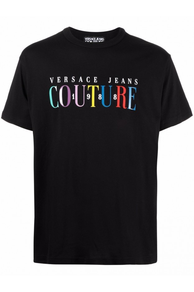 Versace Jeans Couture Logo-Print Cotton T-Shirt 72GAHT06 CJ00T 899 BLACK - Spring Summer 2022