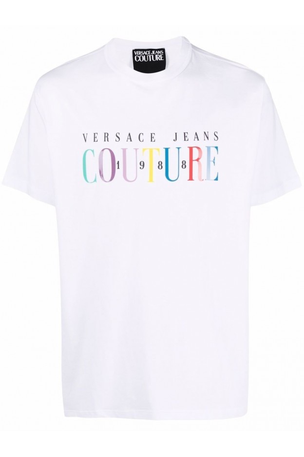 Versace Jeans Couture Logo-Print Cotton T-Shirt 72GAHT06 CJ00T 003 WHITE - Spring Summer 2022