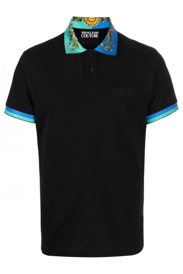 Versace Jeans Couture Contrast-Collar Polo Shirt 72GAGT07 CJ01T 899 BLACK - Spring Summer 2022