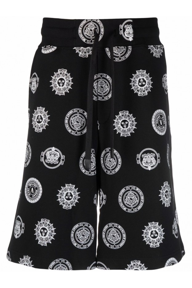 Versace Jeans Couture Emblem-Print Track Shorts 72GAD3B4 FS018 899 BLACK - Spring Summer 2022