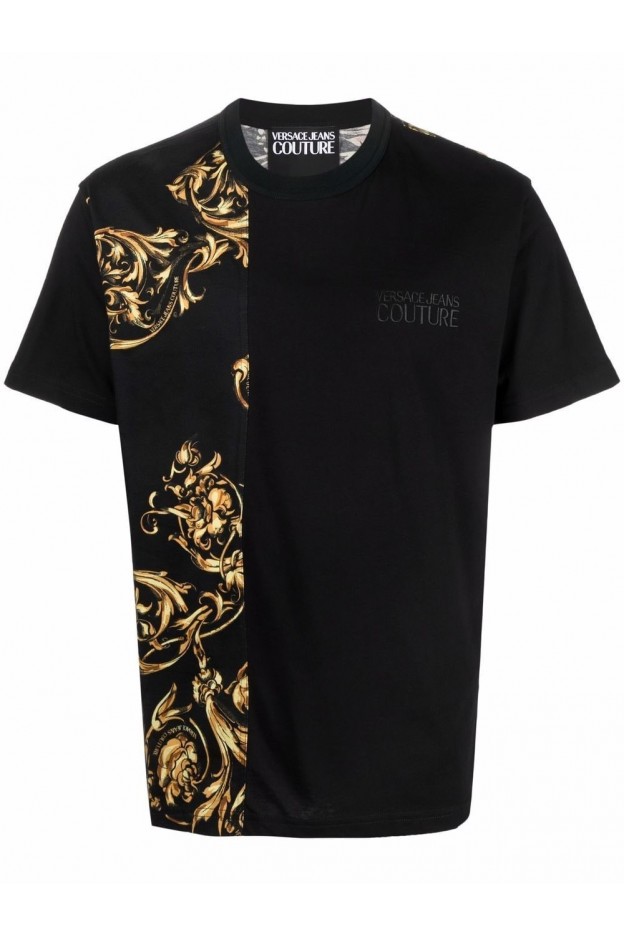 Versace Jeans Couture T-Shirt Con Stampa Regalia Baroque 72GAH6R9 JS049 G89 BLK MLT Primavera Estate 2022