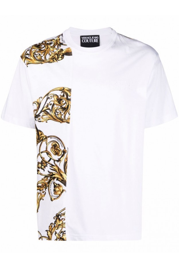 Versace Jeans Couture Regalia Baroque Print T-Shirt 72GAH6R9 JS049 G03 WHITE GOLD