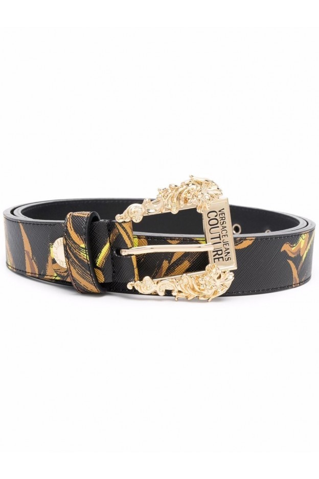 Versace Jeans Couture Baroque-Print Buckle Belt  72VA6F01 ZS266 G89 BLACK/ YELLOW - Spring Summer 2022