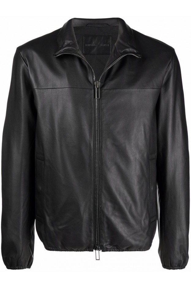 Emporio Armani Zipped Leather Jacket 01R55P 01P54 BLACK - Spring Summer 2022