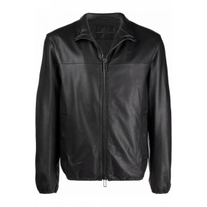 Emporio Armani Zipped Leather Jacket 01R55P 01P54 BLACK - Spring Summer 2022