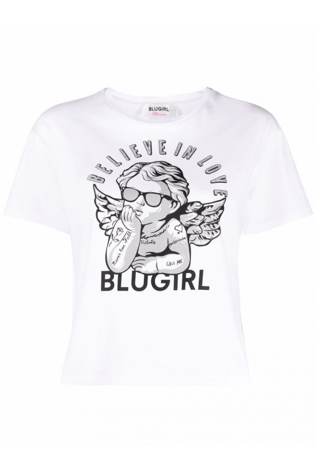 Blugirl Blumarine Logo-Print Cotton T-Shirt RA2232J5972 11111 White