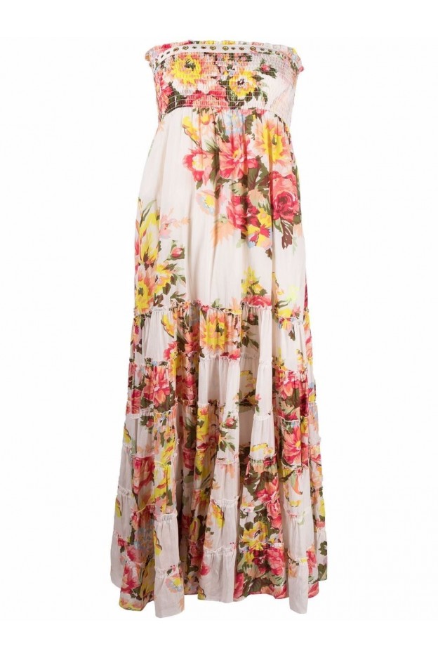 Blugirl Blumarine Floral-Print Tiered Midi Dress  RA2089T8848 S9724 ST.BOUQUET ALABASTER