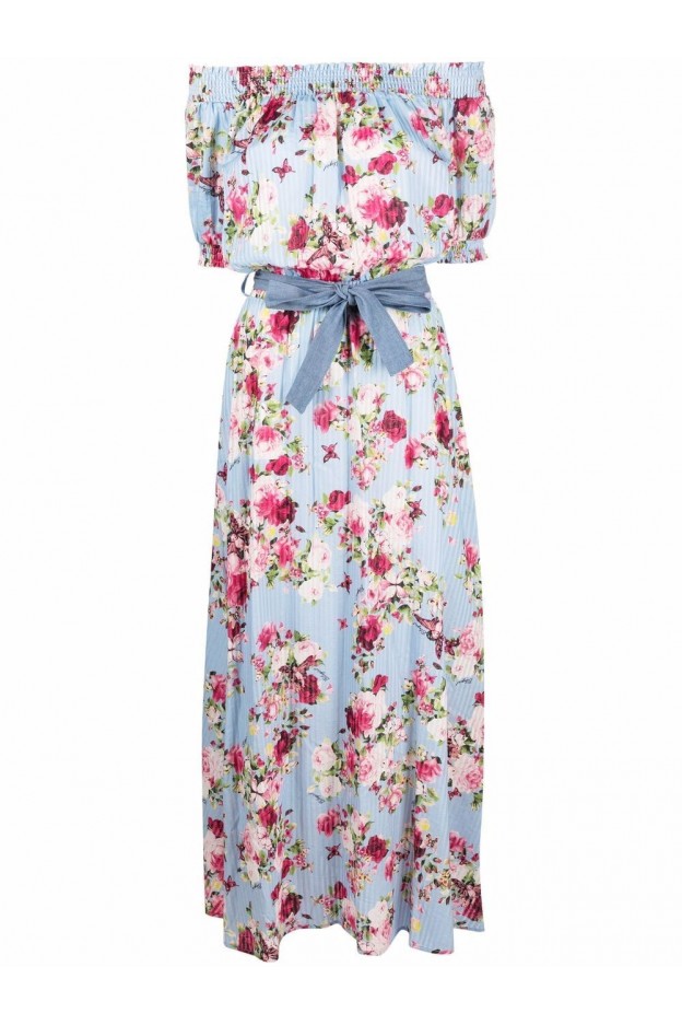 Blugirl Blumarine Floral-Print Off-Shoulder Maxi Dress RA2254T8887 S9777 CERULEAN/FIORI/AN