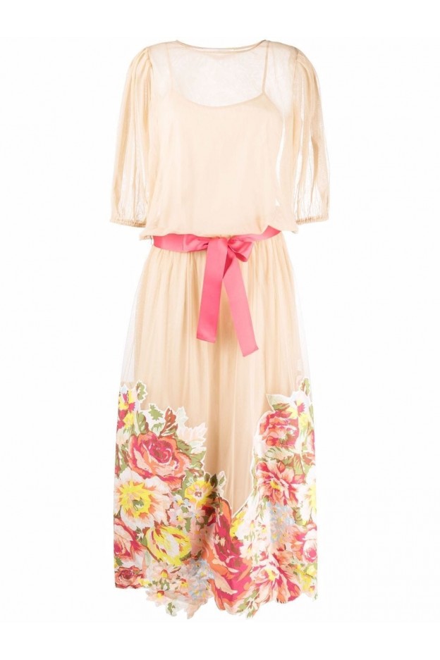 Blugirl Blumarine Floral-Print Tie-Fastening Dress RA2074J6393 C3031 CAMMELLO SPRING FLOW