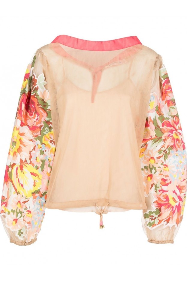 Blugirl Blumarine Floral-Print Sleeve Sweatshirt RA2075J6393 C3031 CAMMELLO SPRING FLOW