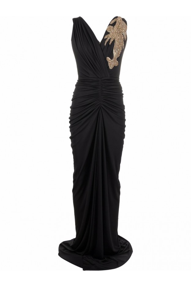 Rhea Costa Gem-Embellished Ruched Maxi Dress 2122021DLG Black