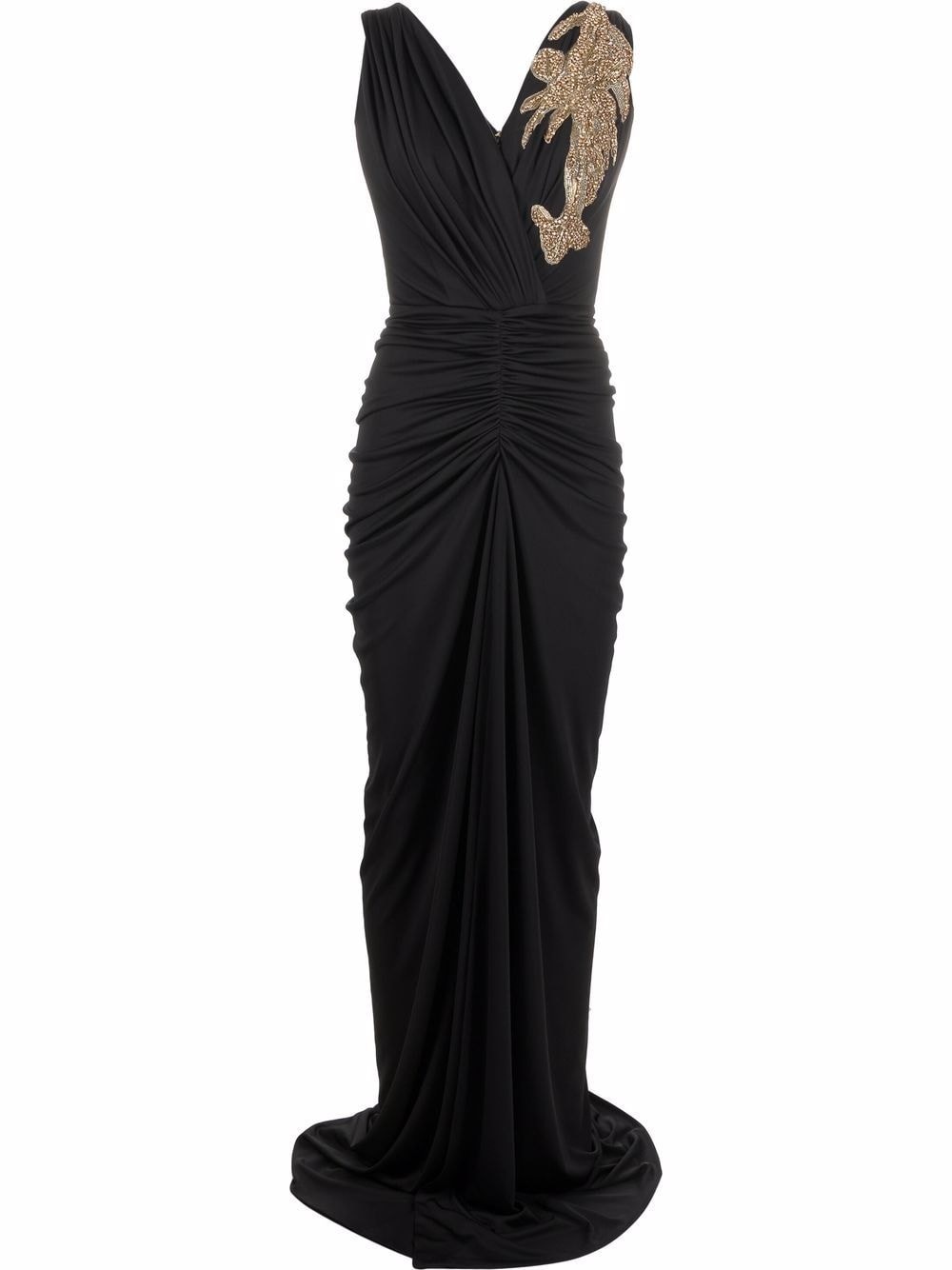Rhea Costa Gem-Embellished Ruched Maxi Dress 2122021DLG Black