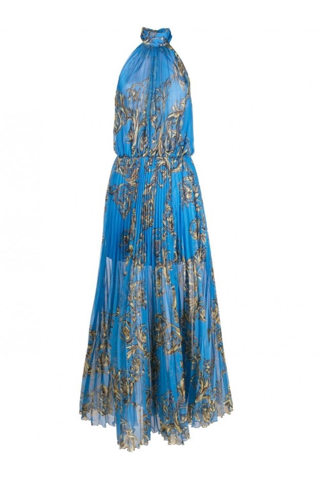 Versace Jeans Couture Baroque-Print Pleated Maxi Dress 72HAO918 NS069 G23 BLUE