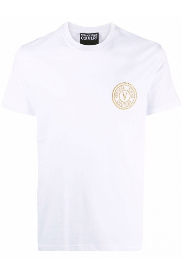 Versace Jeans Couture V-Emblem Cotton T-Shirt 72GAHT04 CJ00T G03 WHITE + GOLD